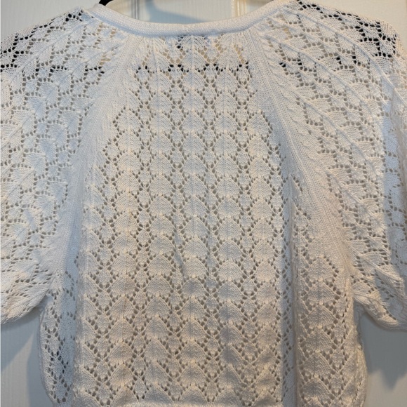 525 America White Pointelle Knit Tie-front Cardigan Sweater Top Size S - Picture 4 of 5